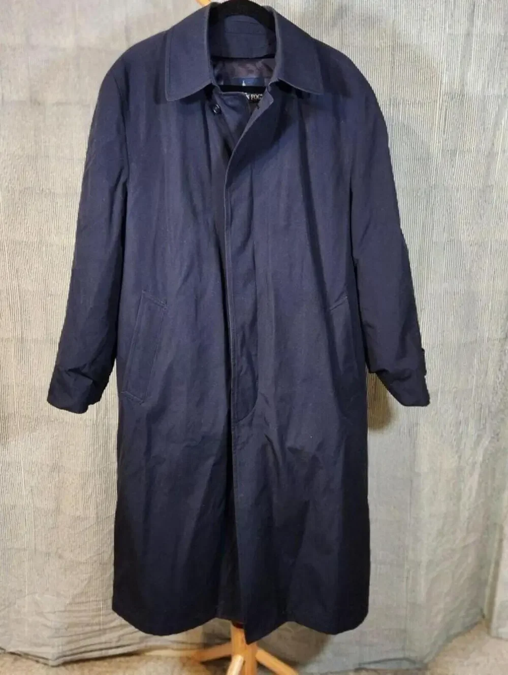 London Fog 40R $275 Navy Rain Trench Coat Cotton Blend Overcoat Vintage 90s 80s